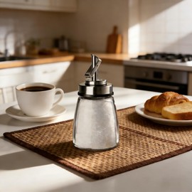 Glass Sugar Jar, Sugar Container Sugar Dispenser with Pour Spout, 6oz Glass Jar with Stainless Steel Lid, Multi-Use Sugar Bowl Sugar Shaker Sugar Container for Coffee Bar