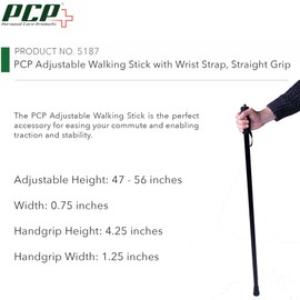 PCP Pcp Adjustable Walking Stick with Wrist Strap, Lightweight Padded Baton-Style Straight Grip, Tall, Large Grip