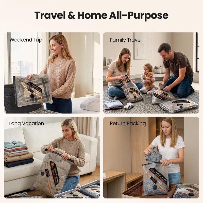 LEAFORY Travel Vacuum Storage Bags with Cordless Rechargeable Electric Pump,