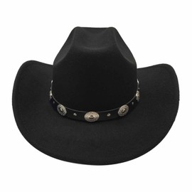 Unisex Western Cowboy Hat for Men Women Wide Brim with Belt Cowgirl Hats Felt Fedora Hat Black
