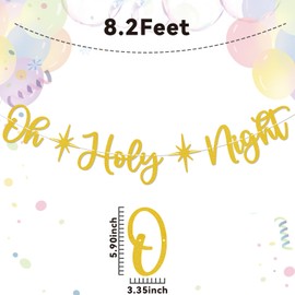 Oh Holy Night Banner - Christmas Jesus Banner, Gold 1st Birthday Banner, Winter Onderland Rustic Christmas Decoration Christmas Nativity for Christmas Holiday Decorations Gold Glitter