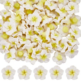 SUNNYCLUE 60Pcs White Plumeria Beads Polymer Clay Flower Beads Bulk 2 x 1.1cm Summer Hawaiian Themed 3D Floral Flat Back Loose Spacer Charms for Jewellery Making Bracelet Necklace DIY Craft