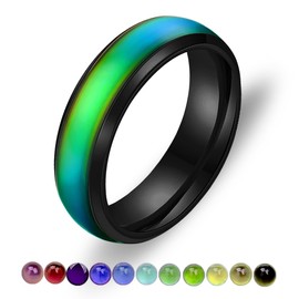 Uloveido Black and Rose Gold Comfort Fit Stainless Steel Wedding Band Color Changing Mood Rings for Men Y1854, Brass