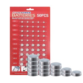 Cotchear 50pcs Alkaline Cell Batteries Assorted 1.5 Volt AG1/LR621 AG3/LR41 AG4/LR626 AG10/LR1130 AG12/LR43 AG13/LR44 Coin Batteries Set 0% Mercury