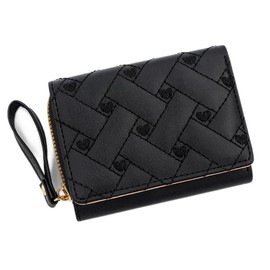 DUOBAGMA Small Purse for Women Embroidered Heart Purse Triple Card Holder Girls Wallet Many Compartments, black, Casual
