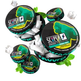 Scooper Energy Fresh Mint | Extra Strong 80mg Caffeine | Energy Pouches Sugarfree | 5 Pack (12 pcs/can)