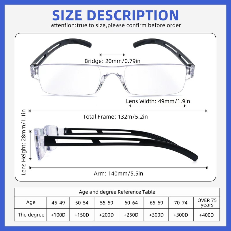 Pack 4 Rimless Reading Glasses,Blue Light Clear Frames Reader Lightweight