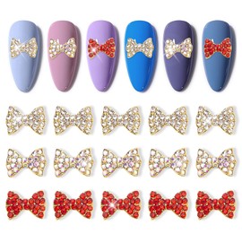 WOKOTO 15 Pcs 3D Bow Nail Charms Gold Bowknot Nail Gems and Charms Red Nail Rhinestones Ab Nail Bows Charms and Rhinestones Decorations for Acrylic Nails Design Bowtie Charms for Women Girls