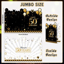 Tiamon Large Greeting Card 25 x 16 inch Giant Guest Book Jumbo Birthday Card Big Happy Birthday Card Oversize Plastic Custom Card for Women Men Party Decorations (50th Birthday)