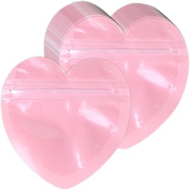 Mtxorvix 100Pcs Heart-Shaped Jewelry Bags Pink Heart Clear Zip Lock Resealable Baggies Cute Mini Packaging Pouch for Small Business Valentine's Day Earring Necklace Sample (Pink 12.7x15cm)