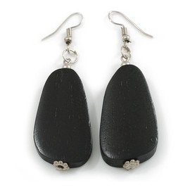 Black Teardrop Wooden Earrings - 65mm L