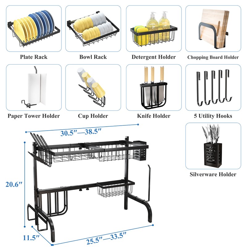 SAYZH Over The Sink Dish Drying Rack, Adjustable (25.5 to