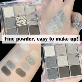 Smoky Eyes Eyeshadow Palette, 9 Colours Black Gray Eye Shadows Palette, Highly Pigmented Colours Make-up Palettes Matte Shimmer Eyeshadow Makeup, Cool Smoky Eye Shadow Pallets for Women, with Brushes