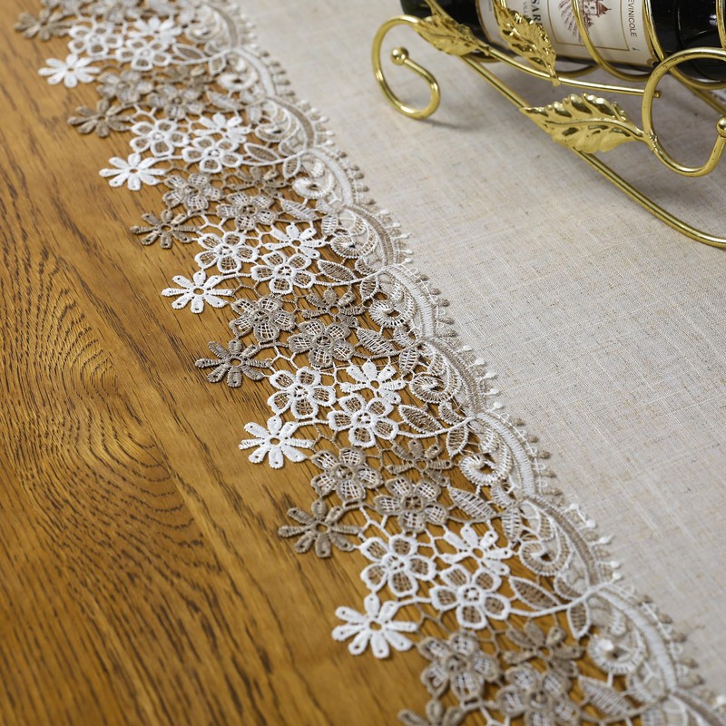 Q'foo Lace Table Runner, Embroidery, Center Cross, Scandinavian Floral Pattern,