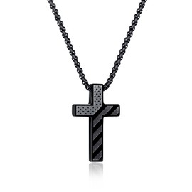 KETRYEP Cross Necklace for Men with Bible Verse, Stainless Steel Mens Necklace American Flag Patriotic Jewelry, Christian Religious Cross Pendant for Men, Christmas Birthday Gifts for Him (Small Cross&18in, ALWAYS REMEMBER)
