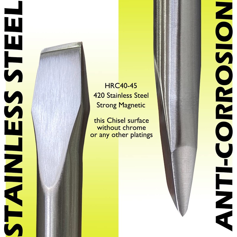 WEDO Cold Chisel,Stainless Steel Flat Wood Chisel,Blade 25mm,Length 300mm,Anti-Corrosion,High Strength,Polished
