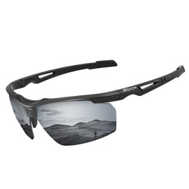 SCVCN Gafas de Sol Deportivas Polarizadas Gafas de Ciclismo, para Hombres y Mujer MTB Protección UV400, Montura TR90 para Montar en Bicicleta, Correr, Béisbol, Golf, Conducir, Running 04 silbrig Negro
