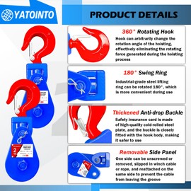 YATOINTO 2 ton Snatch Block with Hook(2 Pack), 3" Sheave 3/8" Inch Wire Rope Snatch Block, 4400lbs Snatch Pulley for Rollback Wrecker Car Hauler Winch
