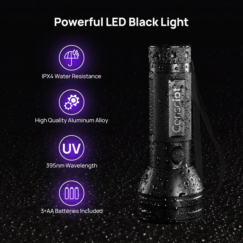 UV Flashlight Black Light, Consciot 51 LED 395nm Ultraviolet Blacklight,