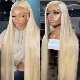 613 13x6 Lace Front Wig Human Hair 200 Density 26 Inch Blonde Wig Human Hair 613 Straight Lace Front Wig Human Hair Pre Plucked 613 Lace Frontal Wig 13x6 HD Transparent Glueless Wigs for Women