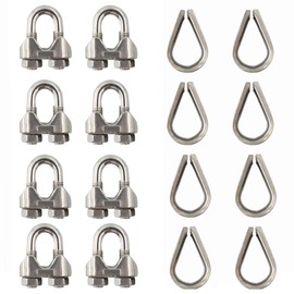 PDETVEO 8PCS 5/16" Wire Rope Clamps, M10 Wire Rope Cable Clip, 304 Stainless Steel Wire Rope Clip and Thimble Set