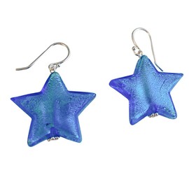 Murano Glas Ohrringe Blau 22 mm, Sterne, Sterlingsilber 2 - Geburtstagsgeschenk - Weihnachtsgeschenk - Handgefertigte Geschenkideen für Frauen
