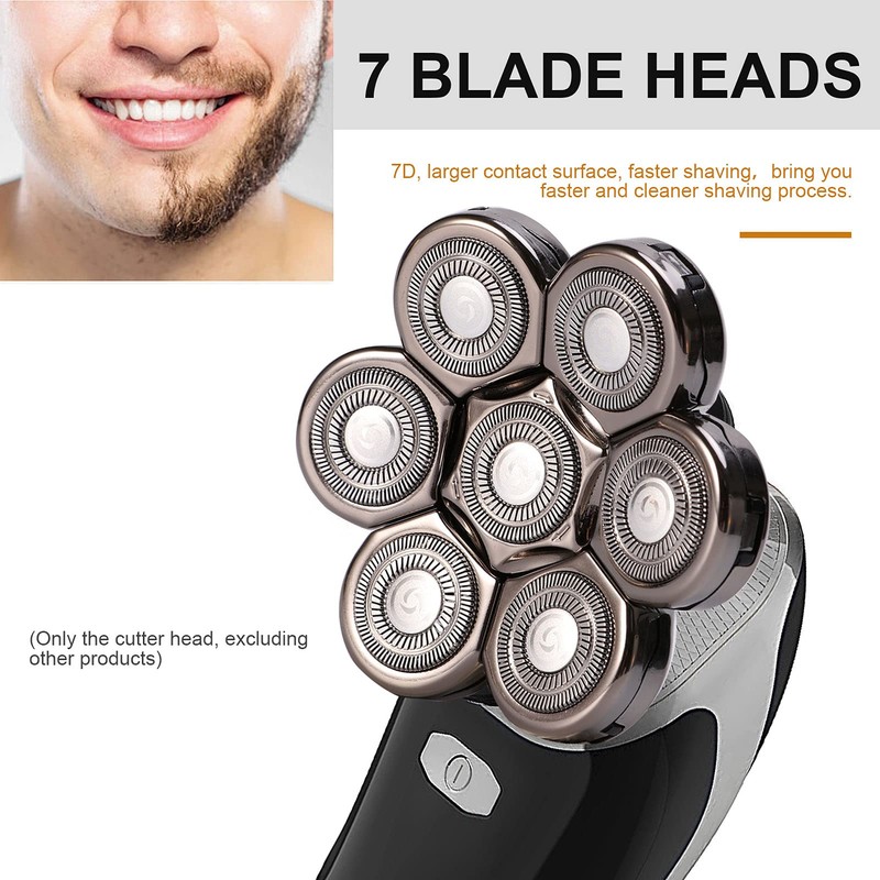 Bald Head Razor, 7 Heads Beard Trimmer Replacement Blade Stainless