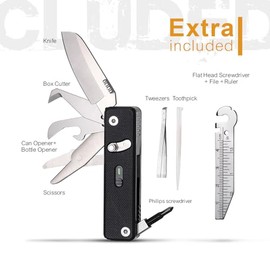 ROXON Navaja de bolsillo multiherramienta EDC S504G Mini Flex Companion 7 en 1 con mango G10, hoja corta de pata de oveja, tijeras, abrebotellas y abrelatas, punta de 4 mm, etc.