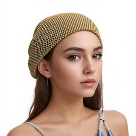 Munyee Hua Rhinestone Head Scarf for Women Bling Sparkly Gold Hijab Stretchy Rave Turban Hat Handmade Headband Crystal Mesh Cap Hair Snood Nets Vintage Dress Concert Headpiece(Gold)