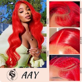 AAY Red Body Wave Human Hair Wig 200 Density 13x4 HD Lace Front Wigs Human Hair Pre Plucked with Baby Hair Red Lace Frontal Wig Colored Real Hair Glueless Wigs for Women 20 Inch