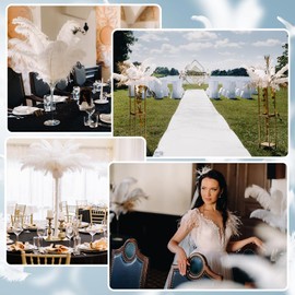 Juexica 80 Set Natural Ostrich Feathers Bulk with Iron Wire for Centerpieces Boho Large 10 to 12 Inch Feathers for Vase Wedding Party Floral Arrangement Home Decorations (White)