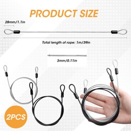 Outdoor Travel Security Cable Lock 2 Pcs (3mm×100cm/3.3ft), Cut-Resistant Braided Steel Bike Lock with Double Loops, Anti-Theft Flexible Wire for Scooters, Luggage & Helmets – Silver & Black