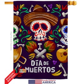 Breeze Decor Day of Dead Dia De Muertos Skulls Garden House Flags Kit Fall Los Fiesta Mexican Party Autumntime Small Decorative Gift Yard Banner Double-Sided Made in USA 28 X 40