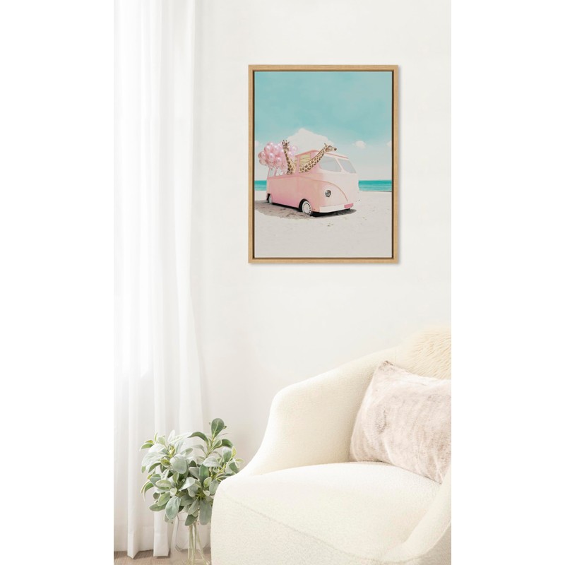 Kate and Laurel Sylvie Pink Van Framed Canvas Wall Art