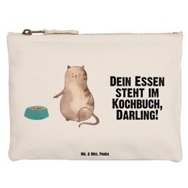 Mr. & Mrs. Panda S Make-Up Bag with Cat Design, White, Hand drawn