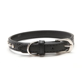 BINGPET BA2006 Adjustable Dog Real Split Leather Studded Pet Dog Collar, Durable Doggy Collars for Small Medium Large Dogs - Black S