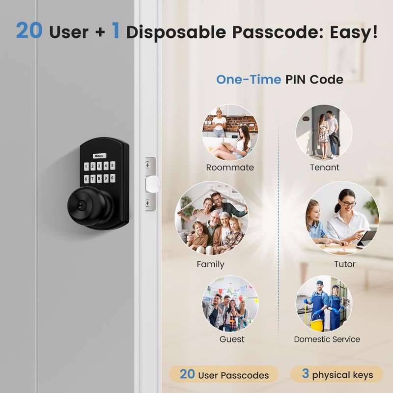 Hidalife Smart Door Knob with Keypad, Keyless Entry Door Lock