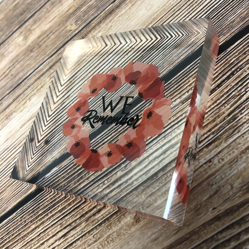 stika.co Red Poppy Wreath Acrylic Block - Remembering Our Heroes