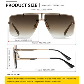 SHEEN KELLY Retro Square Sunglasses for Men Women Rimless Metal Sunglasses Fashion Sunglasses Vintage, 4