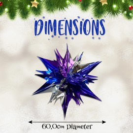 60cm Christmas Foil Starburst Hanging Decorations, Purple, Silver & Blue Xmas Ceiling & Wall Décor for Holiday Parties & Festive Home Decorations