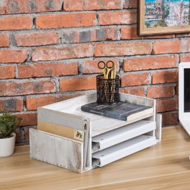 MyGift 3-Tier Shabby Whitewashed Wood Office Desktop Document Tray & Mail Sorter