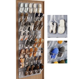 NiHome Over the Door Shoe Organizer with 40 Clear Pockets, Hanging Closet Storage Rack for 20+ Pairs of Shoes, Waterproof PVC Space-Saving Headphone & Cell Phone Holder for Classroom Dorm, Laundry