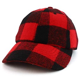 Trendy Apparel Shop Plaid Checker Wool Blend Unstructured Baseball Cap, Red, One Size