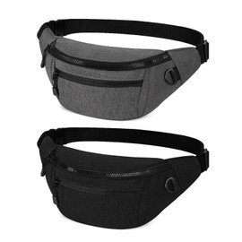2 Pack Bum Bags Fanny Pack Waist Bag Bumbags with Adjustable Belt Fashion Bag with 3 Zipper Pockets for Men Women(Black,Deep Grey)