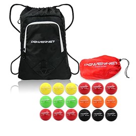 PowerNet 3.2" Softball Weighted Progressive Training Balls Bundle with 17” H x 13” W Drawstring Sack | Complete Set Heavy Ball 18 Pack 12 to 20 oz | Build Strength and Muscle (Deluxe Sack Bundle)