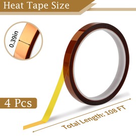 Heat Tape, 4 Rolls High Temperature Heat Resistant Tape, Adhesive Heat Tape for Sublimation, Heat Press, Electronics, Soldering, Circuit Board, 10mm x33m(108ft)