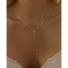 LuckFairy Dainty Gold Necklace for Women,Long Gold Lariat Y Necklace Gold Drop Choker Necklace Wedding Jewelry