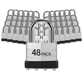 HZSY Padlocks Keyed Alike, Pack of 48, Laminated Steel Keyed Lock (1-9/16", 40mm), Padlocks with Same Key, Normal Shackle, for Toolbox, Locker & StorageUnit or More