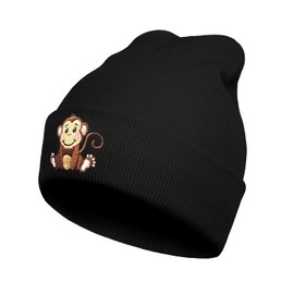 FUNCOOLCY Funny Monkey Embroidery Beanie Hat,Winter Warm Knit Cuffed Skull Cap for Men Women