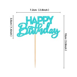 Ercadio - Paquete de 24 adornos para magdalenas de cumpleaños con purpurina azul montada para cupcakes de cumpleaños para baby shower, niños, fiesta de cumpleaños, decoración de pasteles